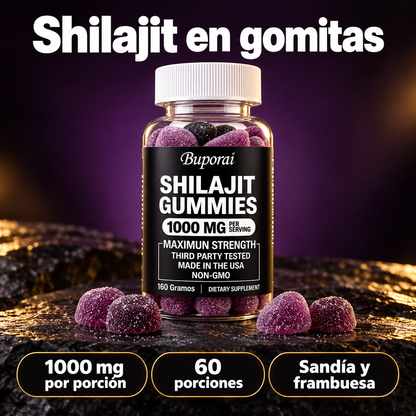 Gomitas de Shilajit 1000 mg, sabor sandía y frambuesa